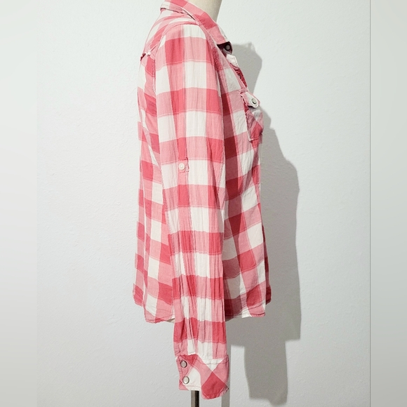 North River Women’s Pearl Snap Western Shirt Medium Pink White Plaid 100% Cotton - Picture 4 of 13
